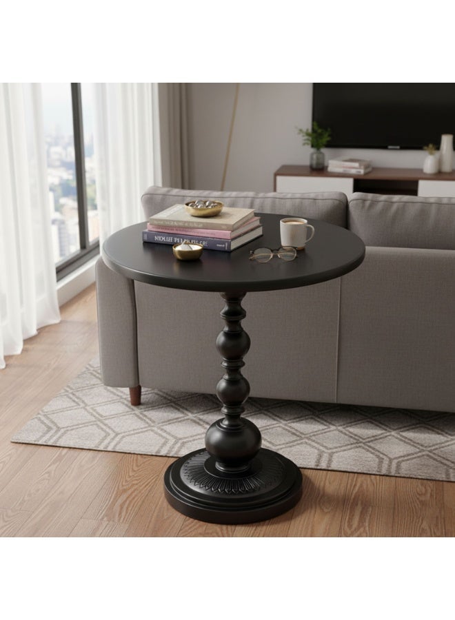 شويوين طاولة جانبية دائرية بتصميم كلاسيكي، مقاس 16.54 بوصة × 20.47 بوصة، طاولة جانبية عتيقة بقاعدة مانعة للانزلاق، طاولة جانبية مقاومة للبقع لغرفة المعيشة أو غرفة النوم أو الشرفة - Image 1